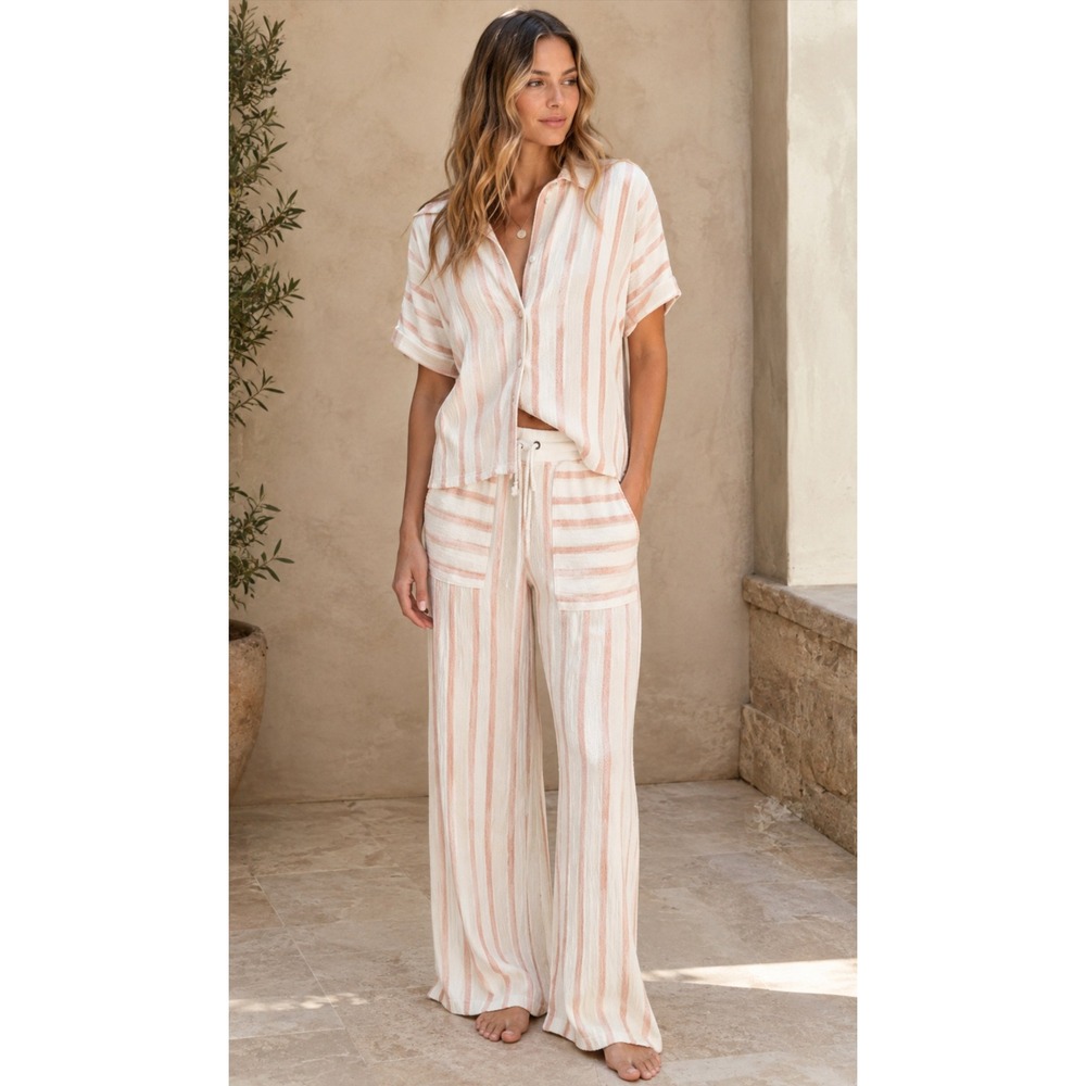 Faherty Women Day Tripper Stripe Beach Lounge Cotton Knit Pants Small